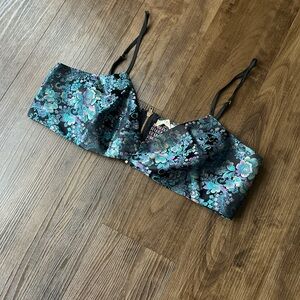 Black blue purple floral brocade bra crop top.